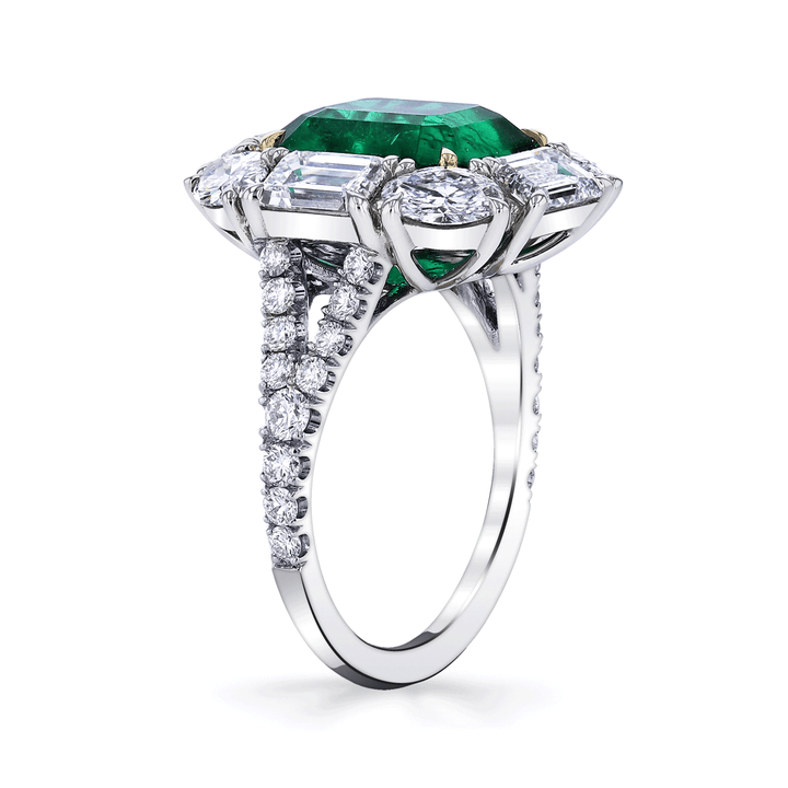 Private Reserve Platinum 18k Gold and Zambian Emerald 4.50 Total Weight Ring