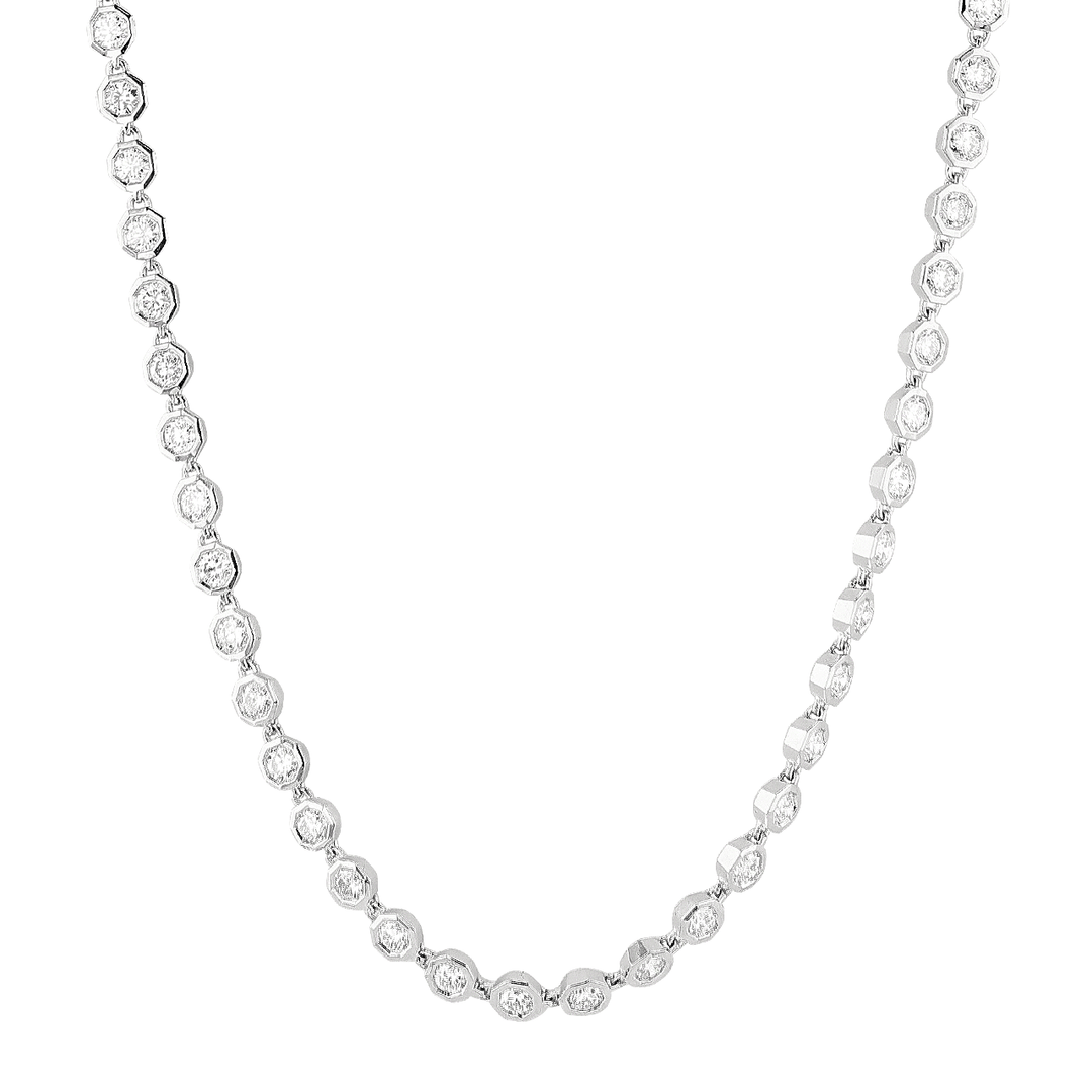 18k White Gold and 4.82 Total Weight Diamond Station Necklace