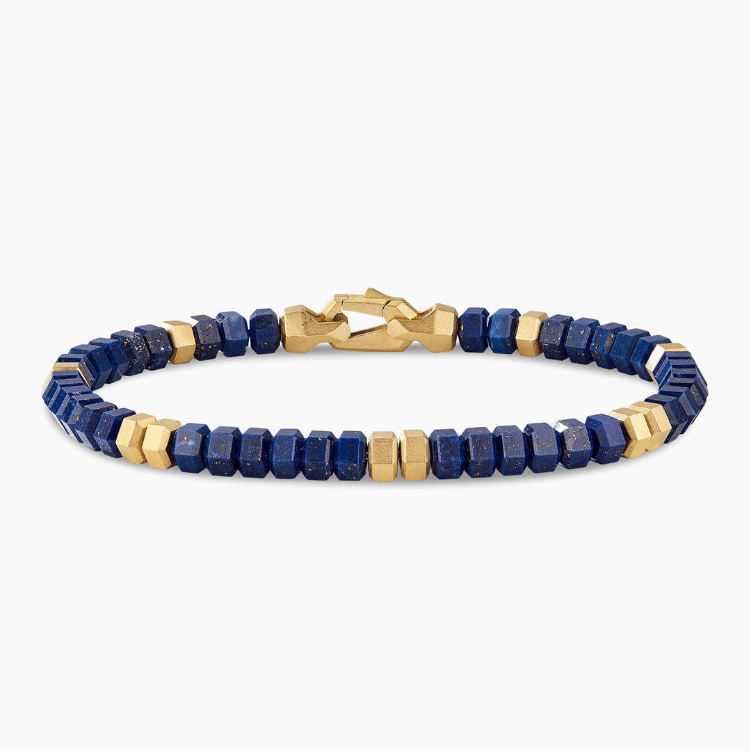 David Yurman Hex Bead Bracelet Lapis and 18k Yellow Gold, 6mm