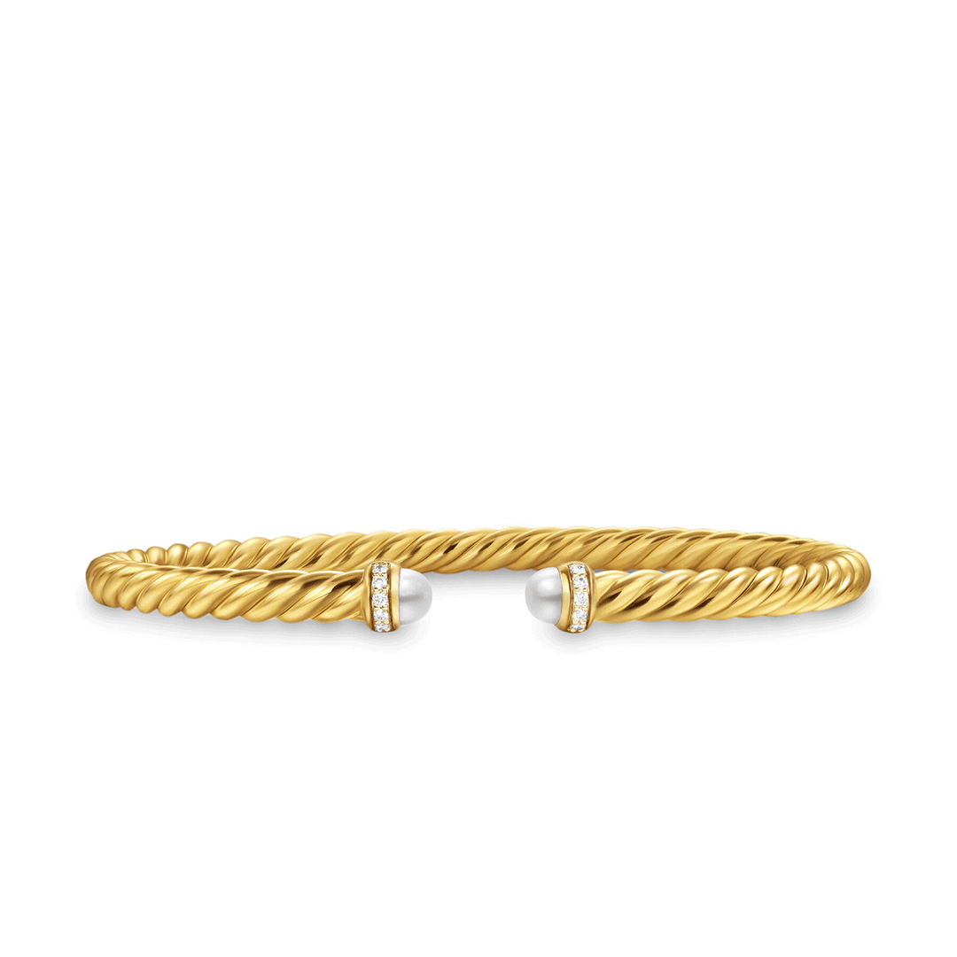 David Yurman Cablespira Flex Bracelet 18k Yellow Gold with Pearls and Diamonds, 4mm