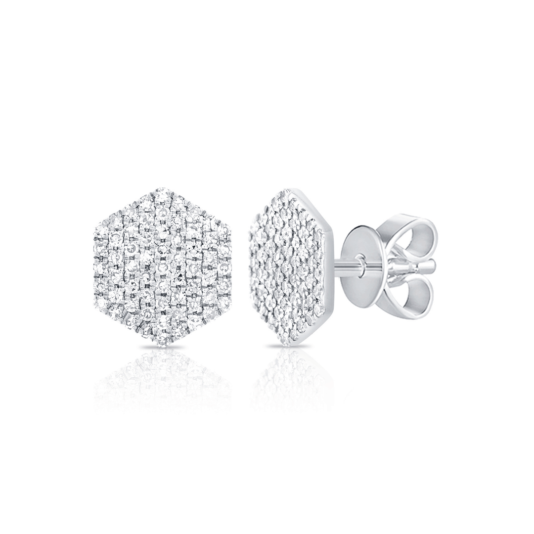 14k White Gold and .23 Total Weight Diamond Octagon Stud Earrings