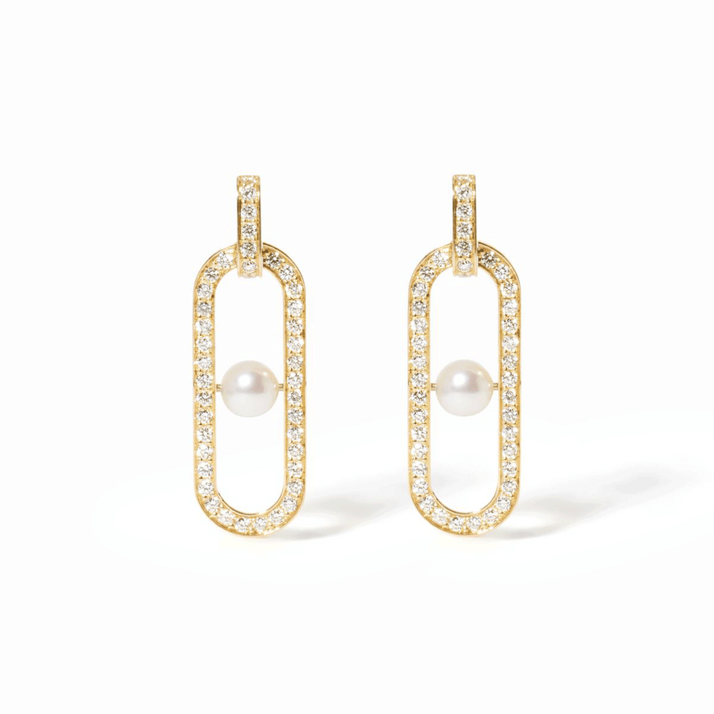 Dinh Van Maillon 18k Yellow Gold and Perle Diamond Earrings