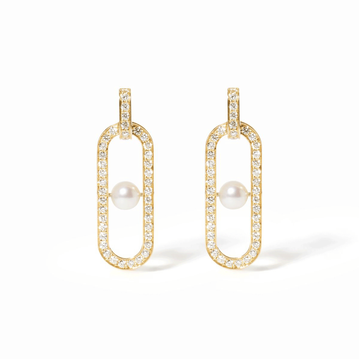 Dinh Van Maillon 18k Yellow Gold &amp; Perle Diamond Earrings