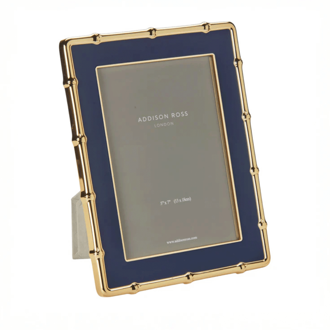 Navy and Gold Tone Bamboo Enamel 5 x 7 Photo Frame