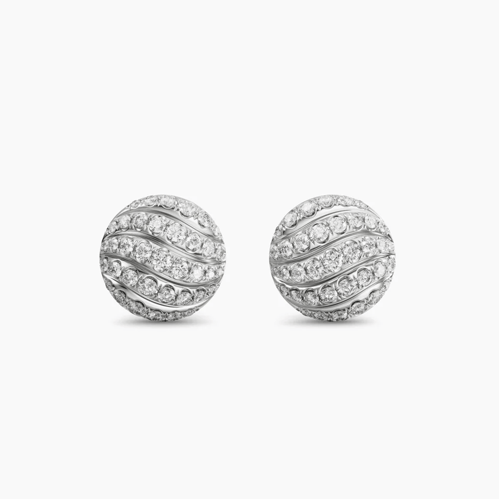 David Yurman Sculpted Cable Stud Earrings Sterling Silver with Diamonds, 9mm