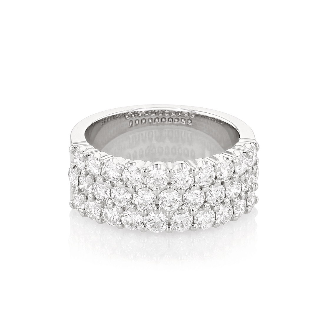 18k White Gold and 2.17 Total Weight Diamond Three Row Band