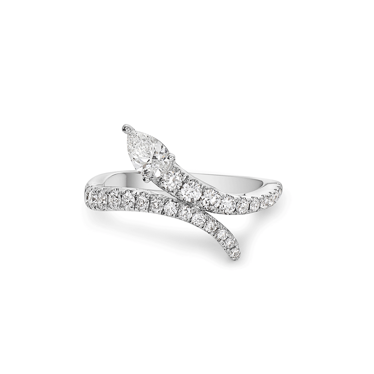 Charles Krypell 18k White Gold and 0.93 Total Weight  Diamond Bypass Ring