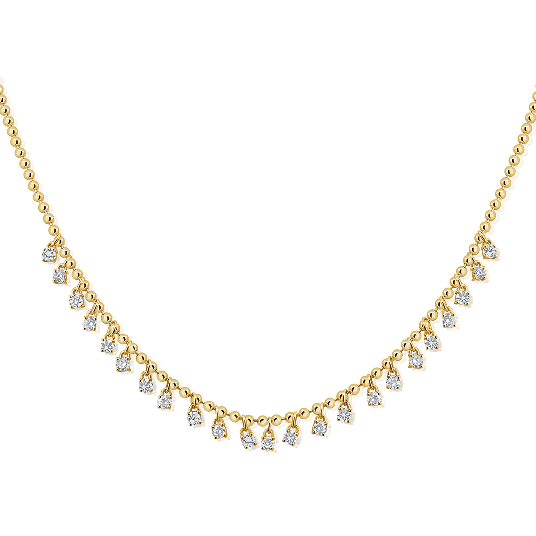 14k Yellow Gold and Diamond 1.23 Total Weight Station Bead Necklace
