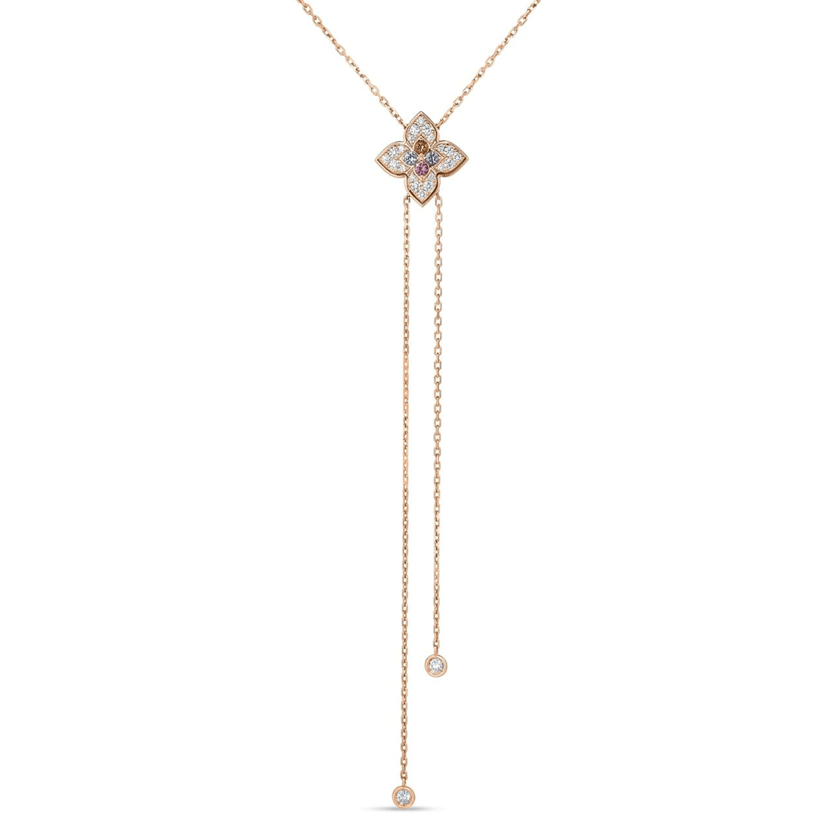Roberto Coin Venetian Princess Carnival 18k Rose Gold Mixed Stones and Diamond Lariat Necklace