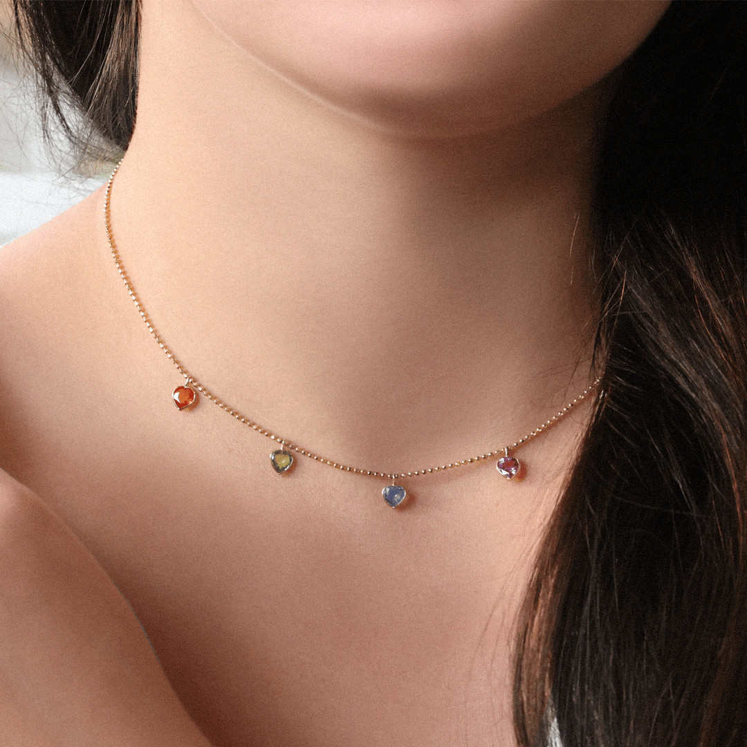 Facets 14k Yellow Gold and Multi Gemstone 2.65 Total Weight Heart Necklace