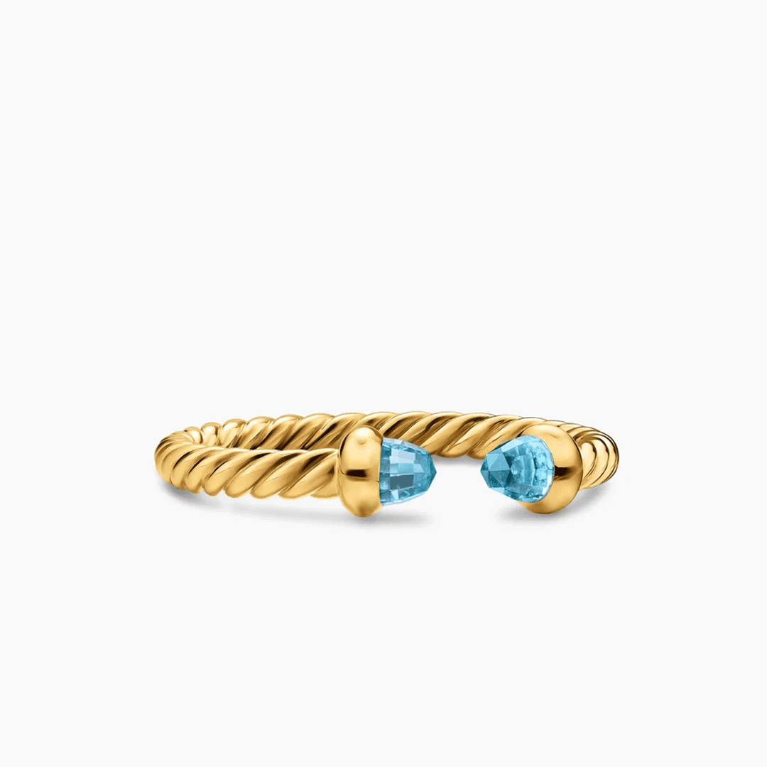 David Yurman Micro Cablespira® Flex Open Ring in 18K Yellow Gold with Blue Topaz, 2.5mm