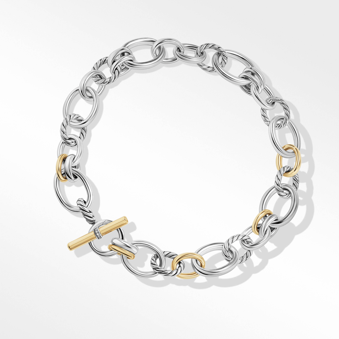 David Yurman Mercer Necklace in Sterling Silver with 18k Yellow Gold and Pavé Diamonds