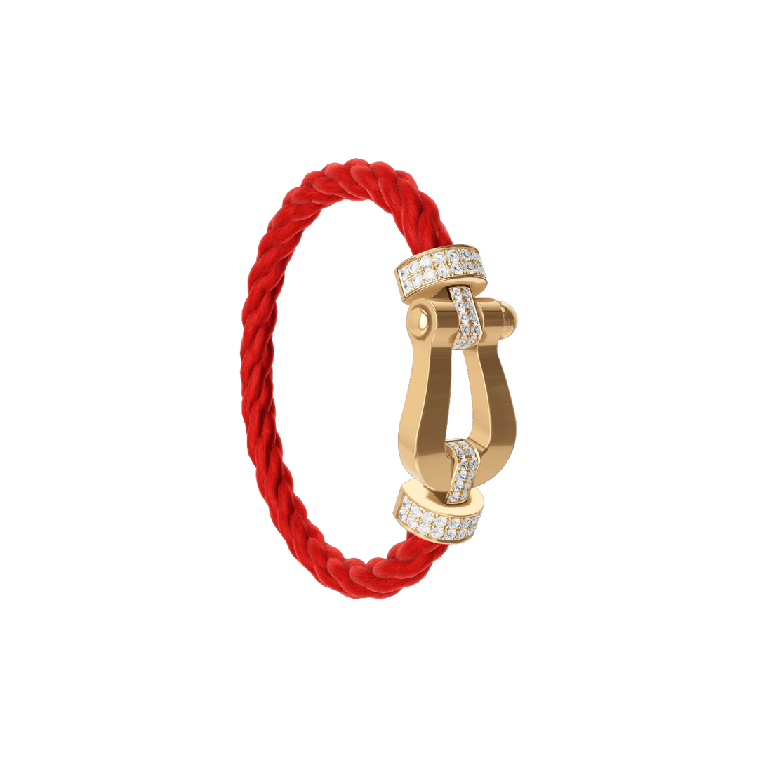 FRED Force 10 Red Cable with 18k Yellow Gold Extra LG Half Pave Diamond Buckle, Exclusively at Hamilton Jewelers