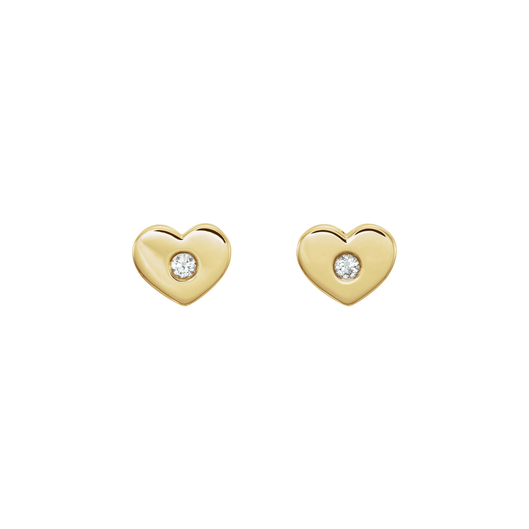 14k Yellow Gold and Diamond Mini Heart Stud Earrings