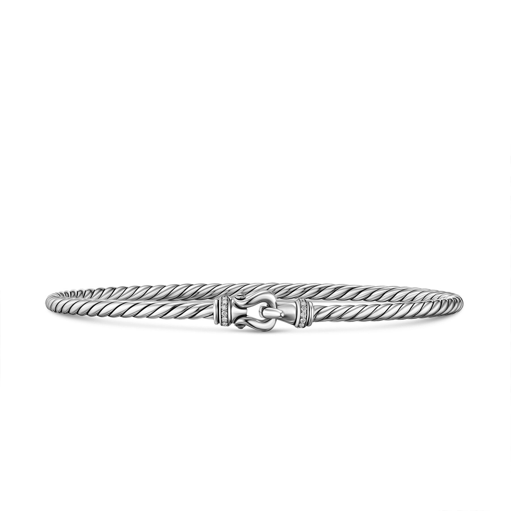 David Yurman Micro Cable Flex Buckle Bracelet in Sterling Silver with Diamonds, 2.6mm