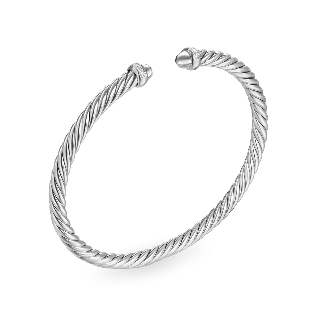 David Yurman Cablespira Flex Bracelet Sterling Silver with Diamonds, 4mm