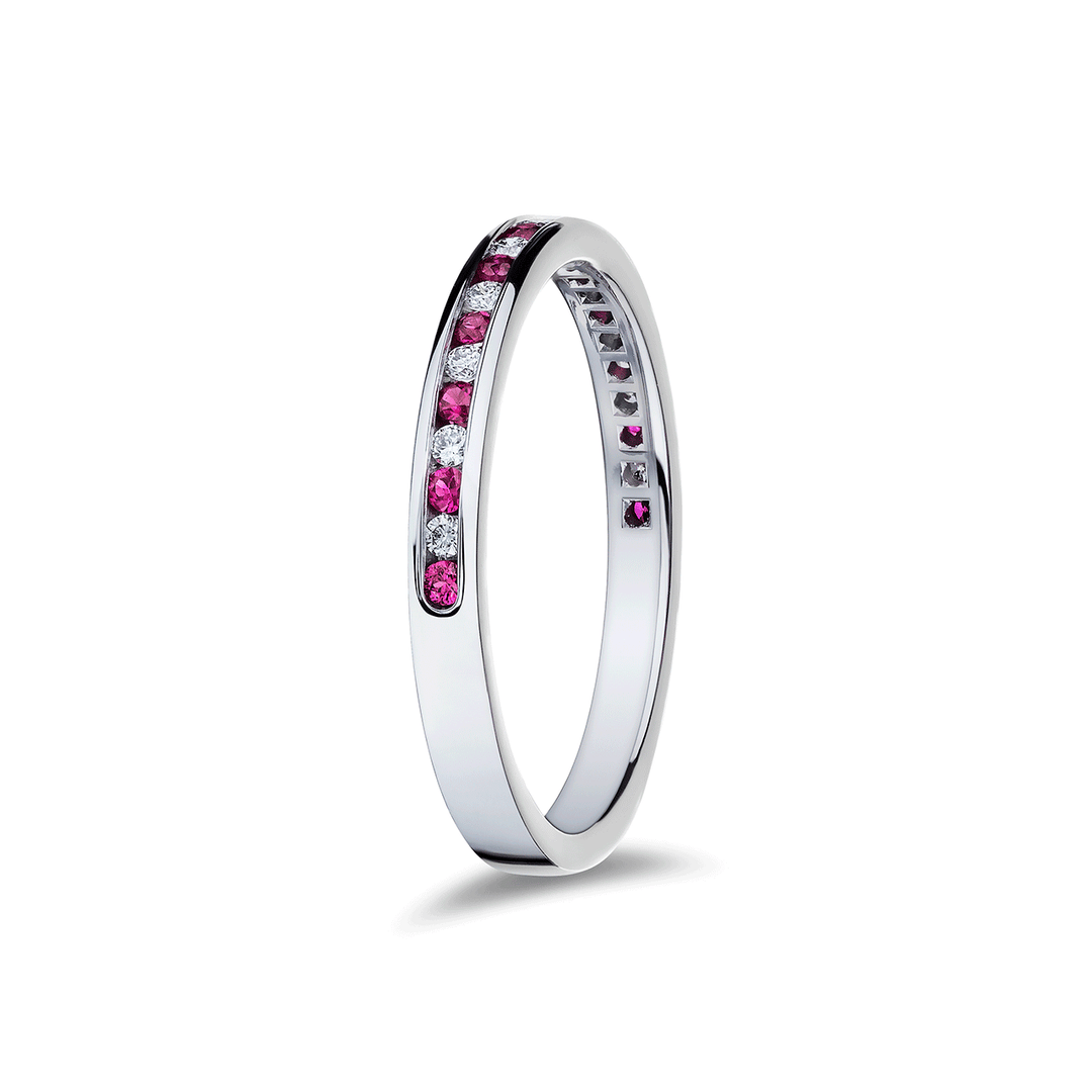 18k White Gold Ruby .15 Total Weight and Diamond Alternating Channel Band