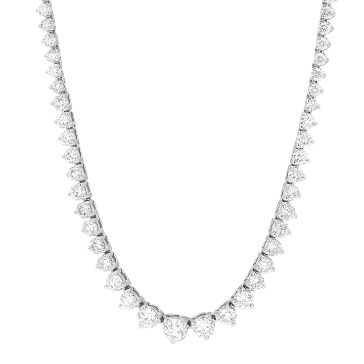 Classic 14k White Gold and 9.61 Total Weight Diamond Graduated Necklace