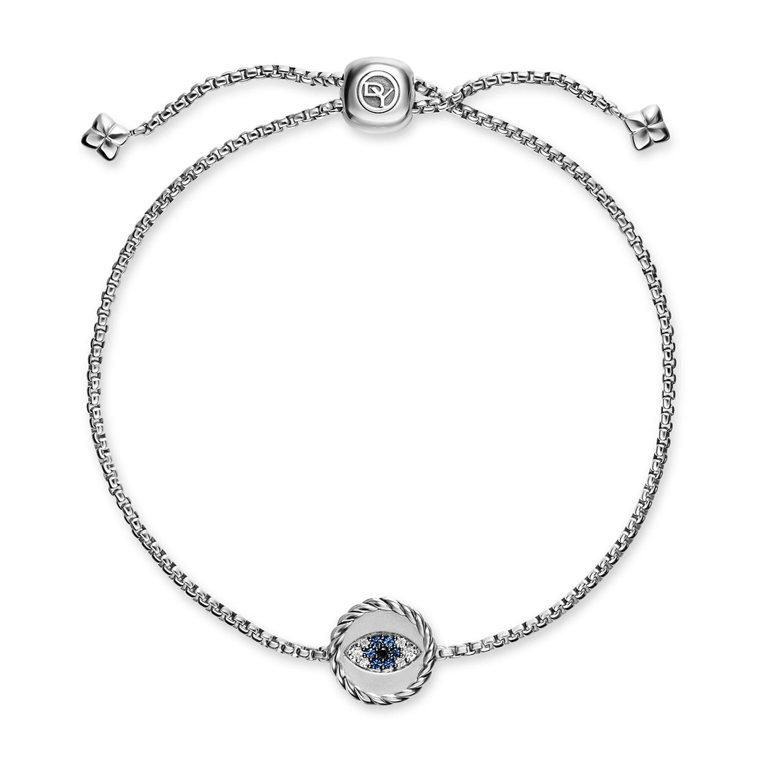 David Yurman Evil Eye Bracelet in Sterling Silver with Light Blue Sapphires, Black Diamonds and Diamonds