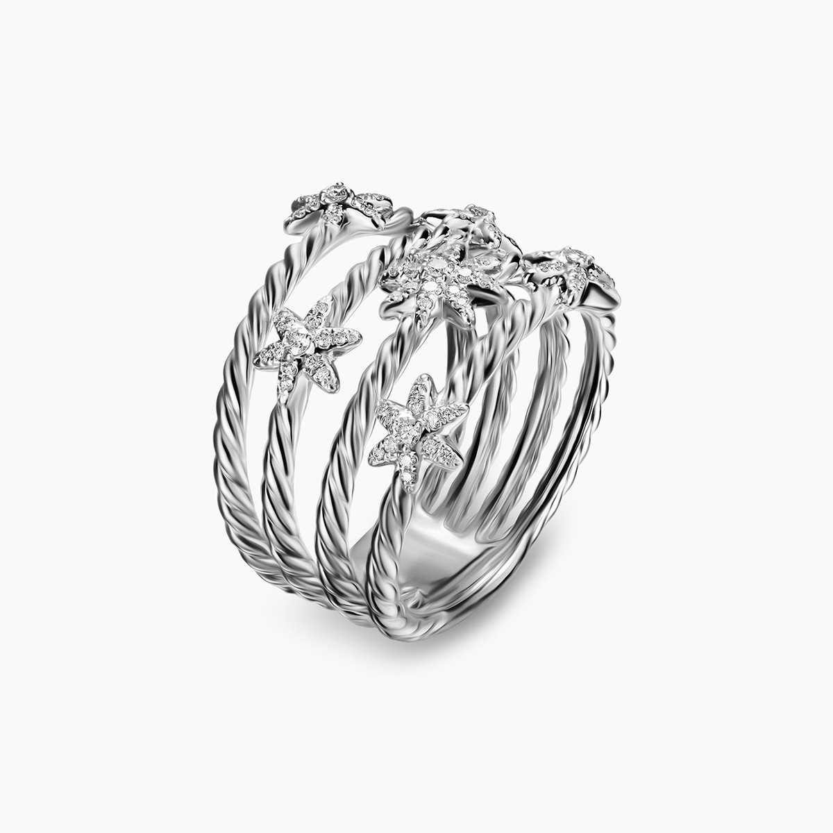 David Yurman Petite Starburst Multi Row Ring Sterling Silver with Diamonds, 19.4mm