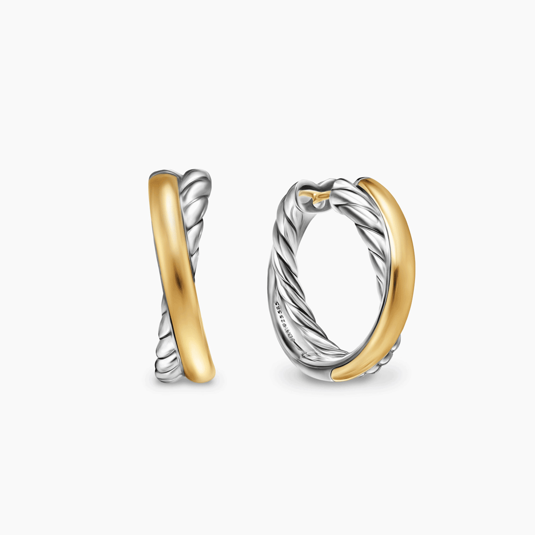 David Yurman Crossover Hoop Earrings Sterling Silver with 14k Yellow Gold, 22.4mm
