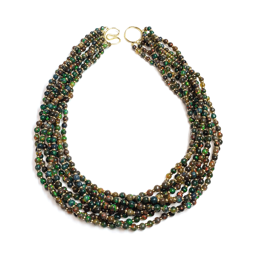 Goshwara 18k Yellow Gold and Black Opal Bead Twisted Necklace