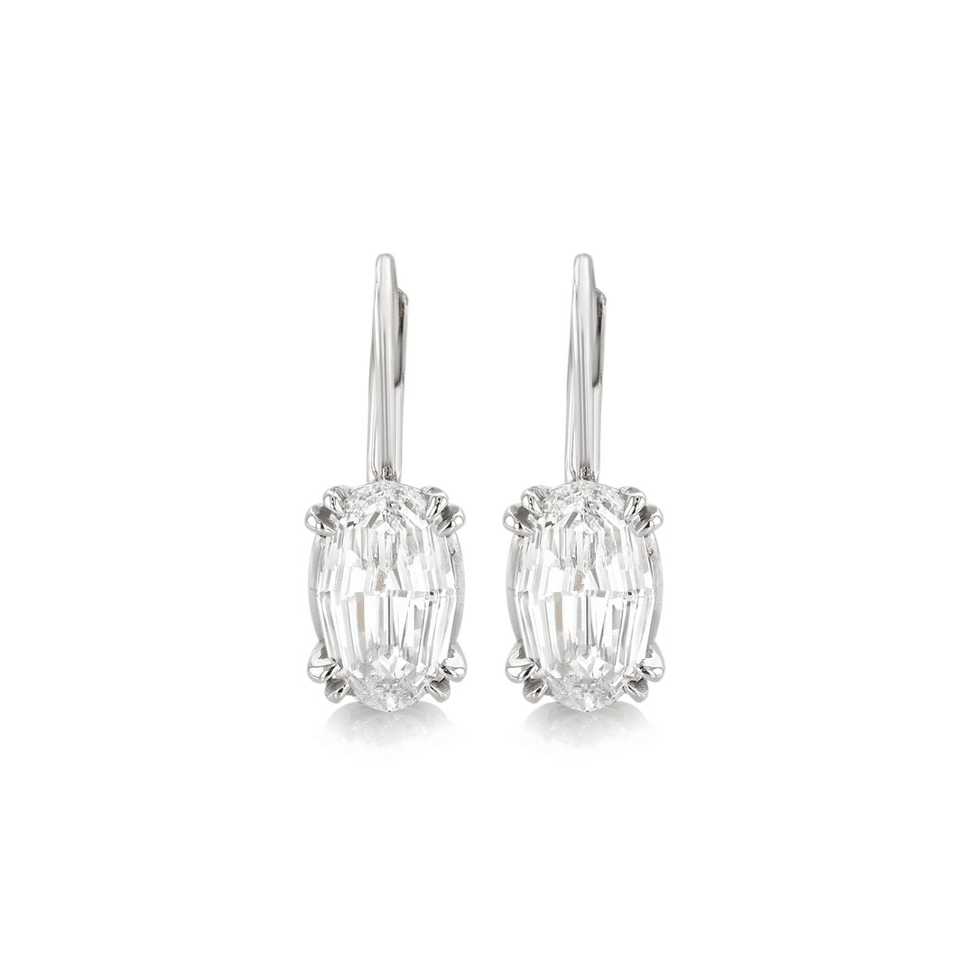 18k White Gold and Oval 2.12 Total Weight Diamond Earrings