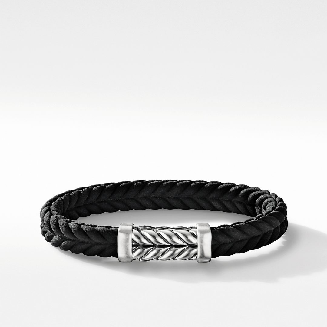 David Yurman Chevron Bracelet Black Rubber with Sterling Silver, 9mm