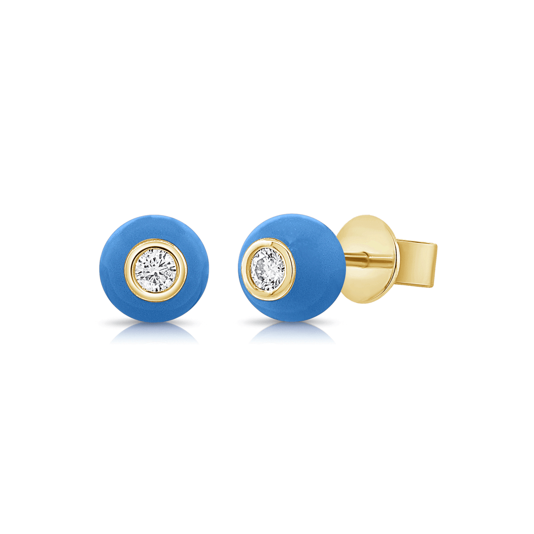 14k Yellow Gold and Turquoise Enamel Dome Studs