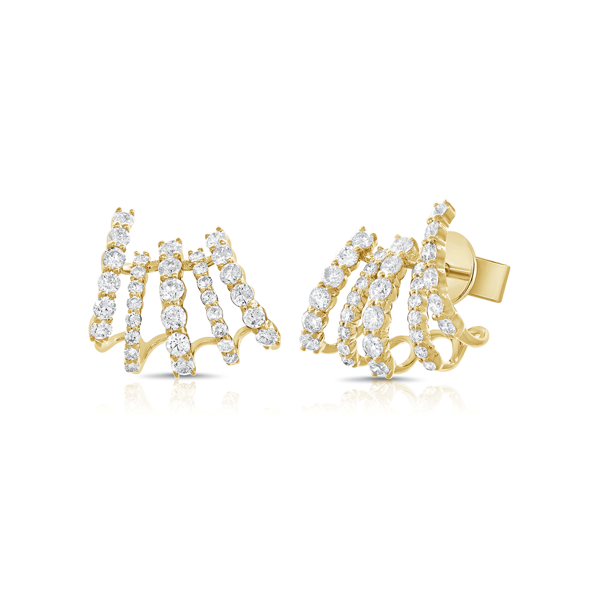 14k Yellow Gold and Diamond 1.97 Total Weight Huggie Earrings
