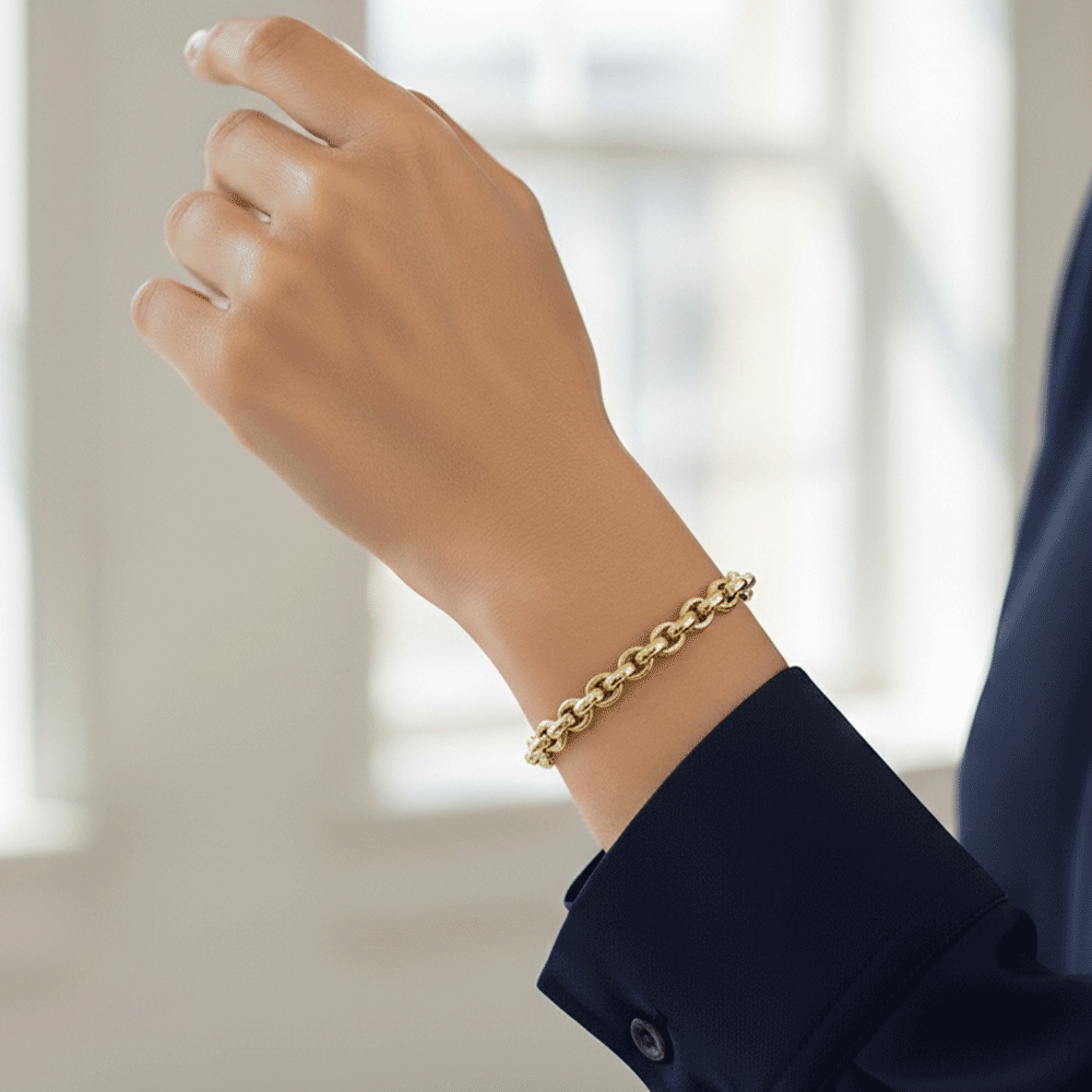 18k Yellow Gold 7.3mm Rolo Link Flexible Bracelet