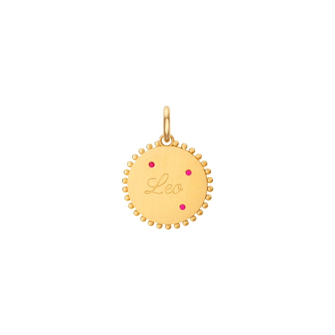 Rondel Jewelry 18k Yellow Gold Ruby Leo Zodiac Charm