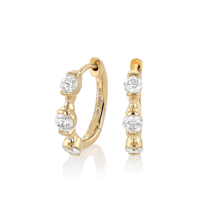 Wave 18k Yellow Gold and .60 Total Weight Diamond Hoops