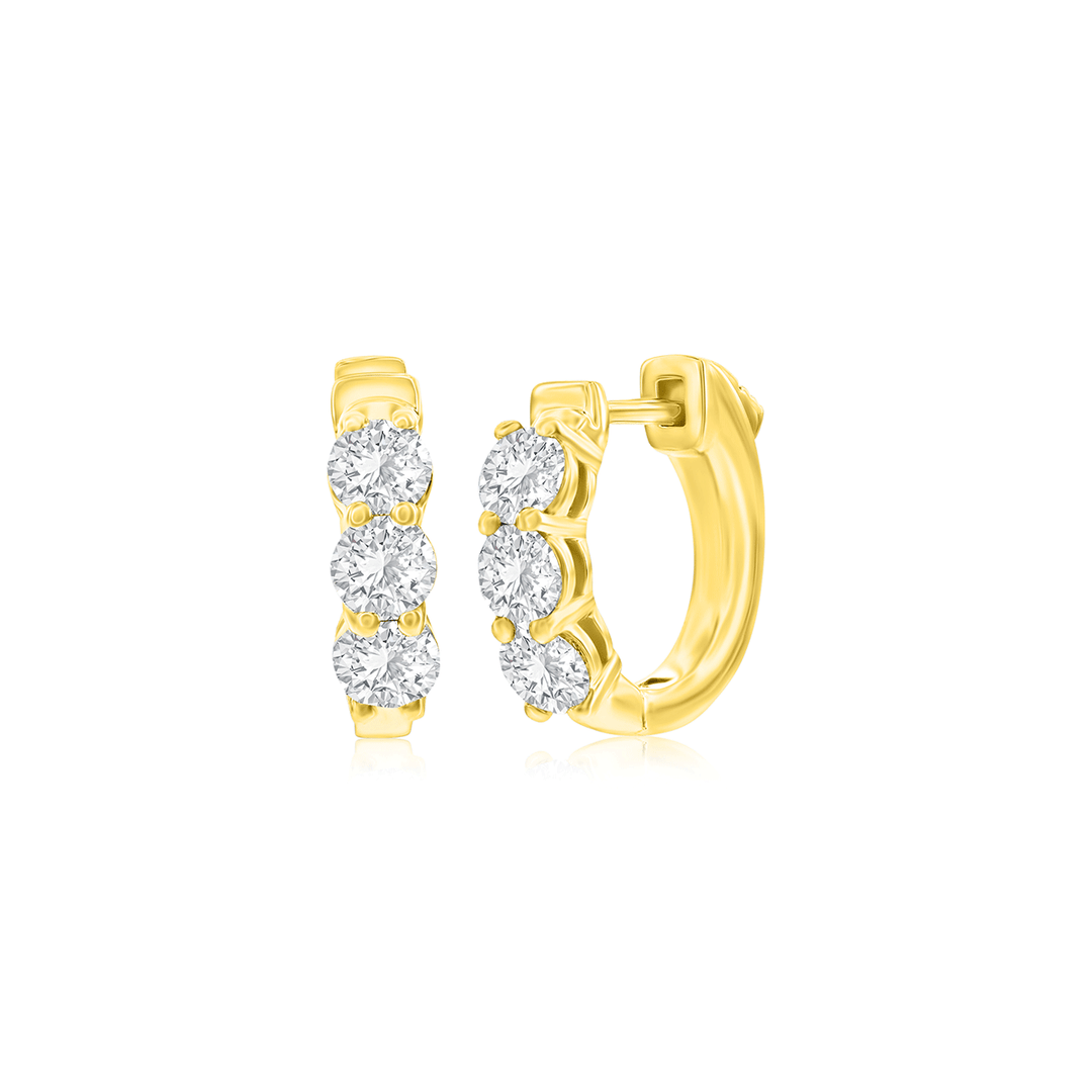 14k Yellow Gold and 1.52 Total Weight Diamond Huggie Earrings