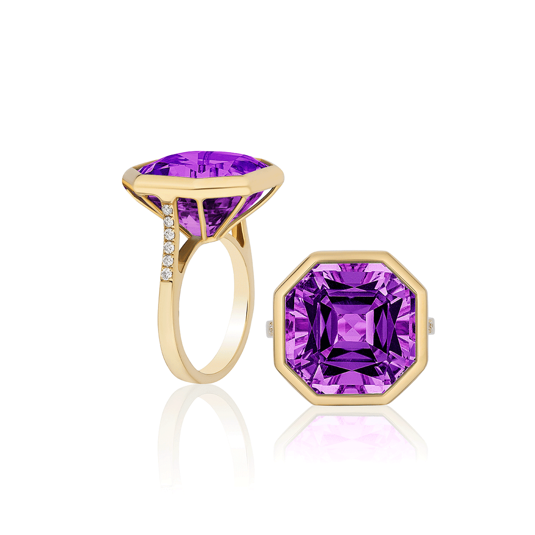 Goshwara Gossip 18k Yellow Gold and Amethyst Octagon Ring