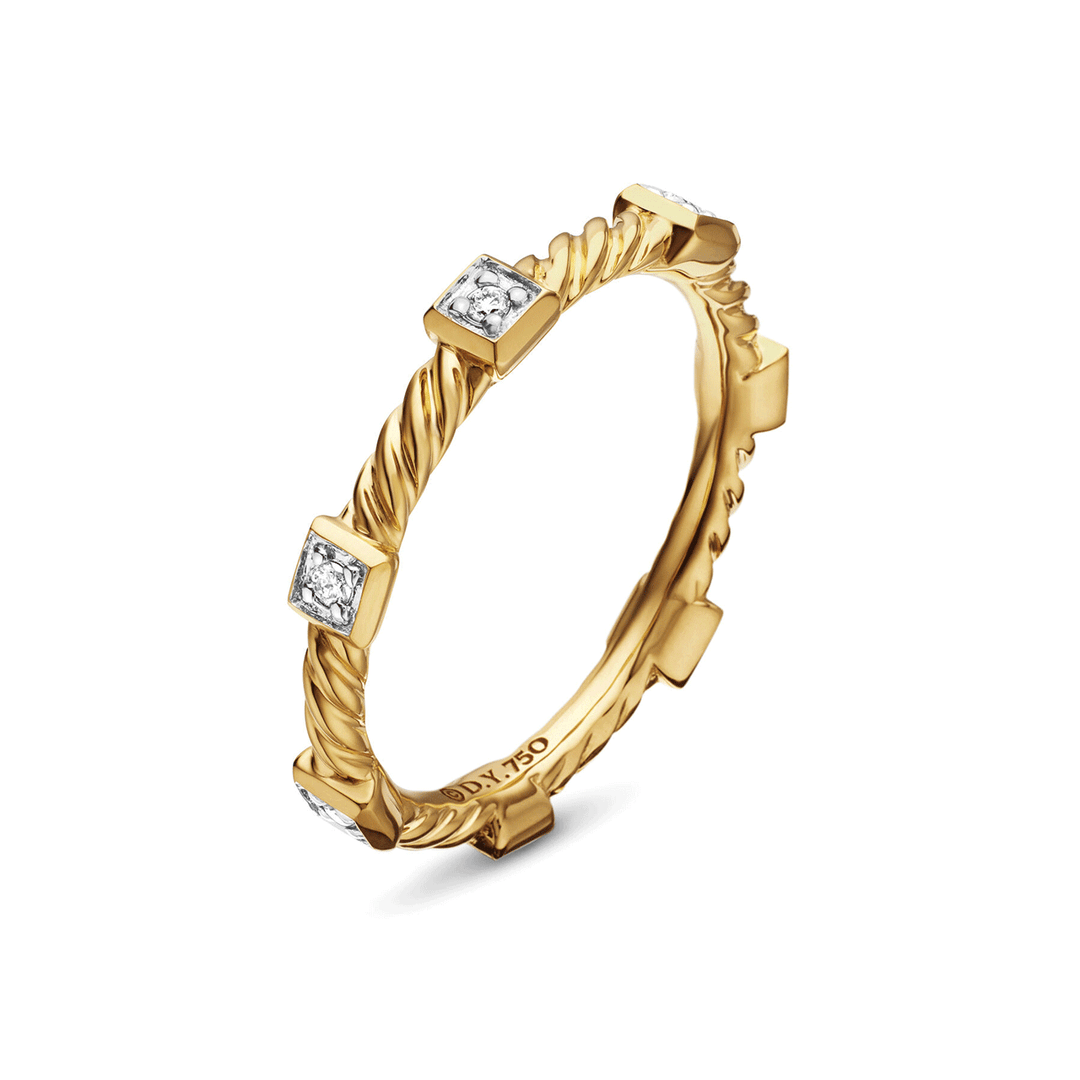 David Yurman Cable Collectibles Stack Ring in 18k Yellow Gold with Diamonds