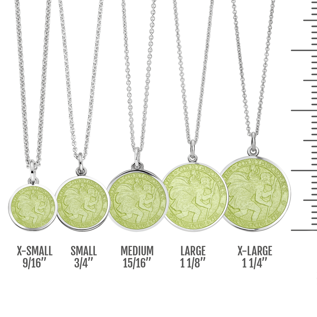 St. Christopher Lemon Lime Enamel Medal With Chain