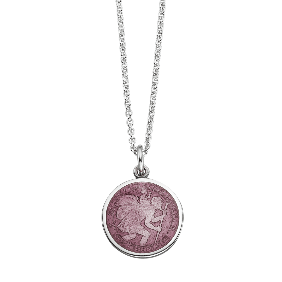 St. Christopher Lavender Enamel Medal With Chain