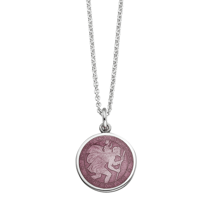 St. Christopher Lavender Enamel Medal With Chain