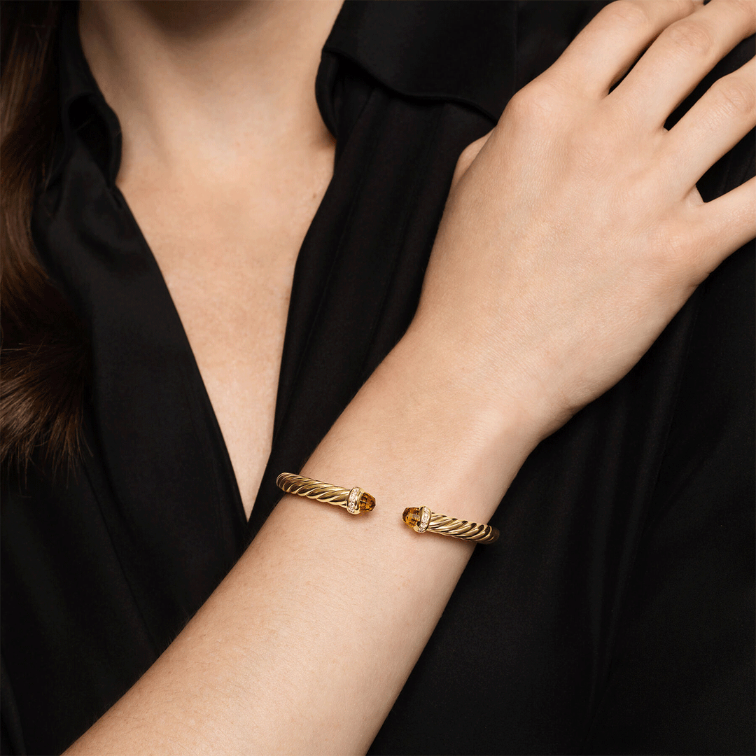 David Yurman Cablespira® Flex Bracelet 18K Yellow Gold with Citrine and Diamonds, 6mm Medium