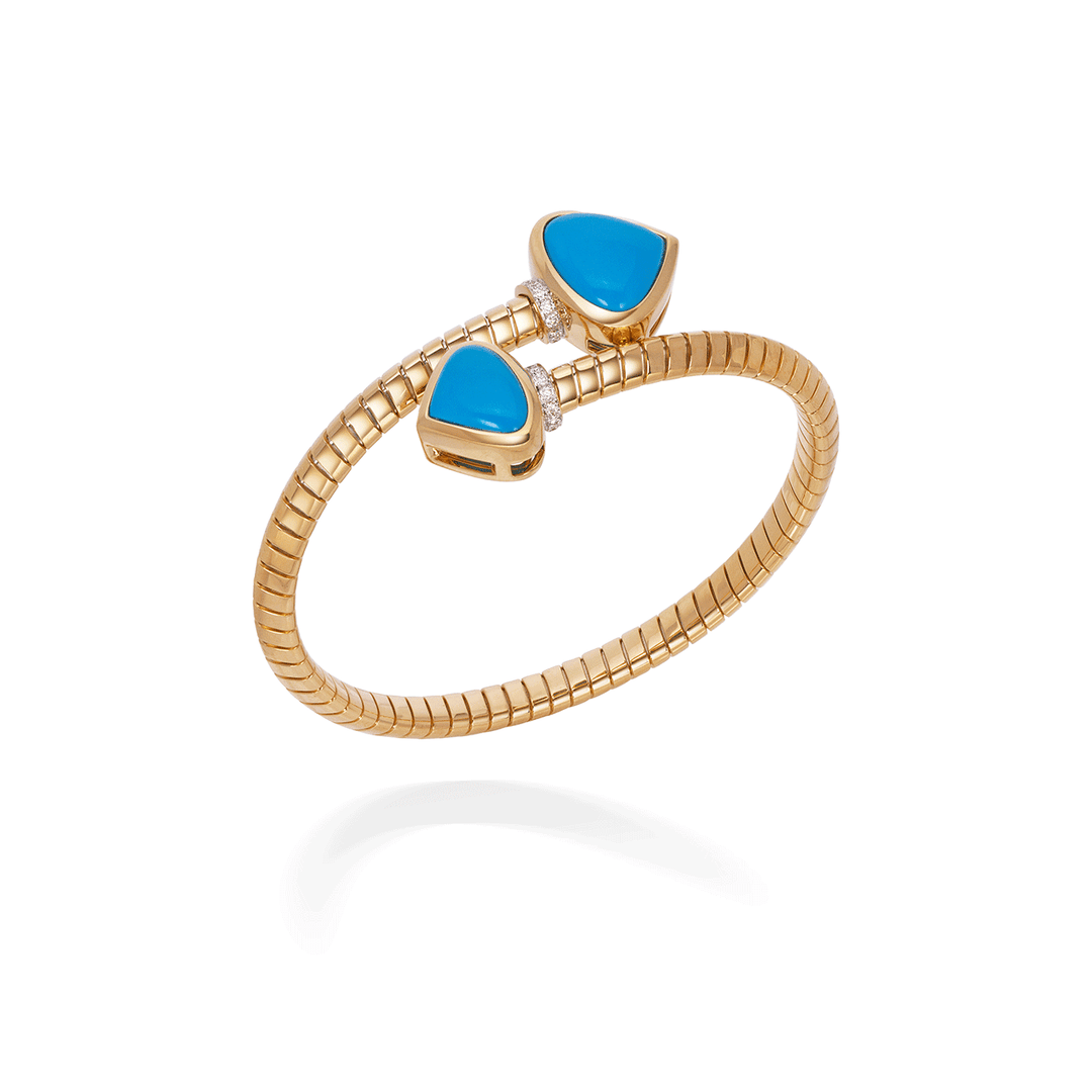 Marina B Trisola 18k Yellow Gold Turquoise and Diamond Bypass Bracelet