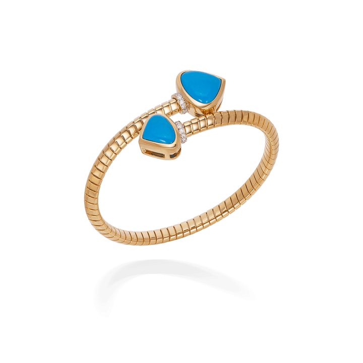 Marina B Trisola 18k Yellow Gold Turquoise and Diamond Bypass Bracelet