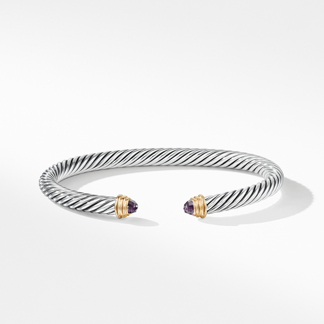 David Yurman Classic Cable Bracelet Sterling Silver with 14k Yellow Gold and Amethyst, 5mm