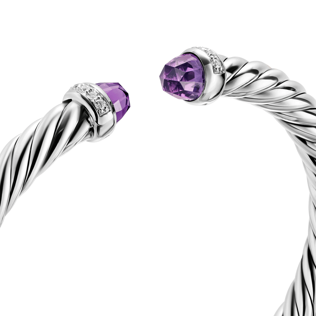 David Yurman Cable Flex® Bracelet Sterling Silver with Amethyst and Diamonds, 6mm Medium