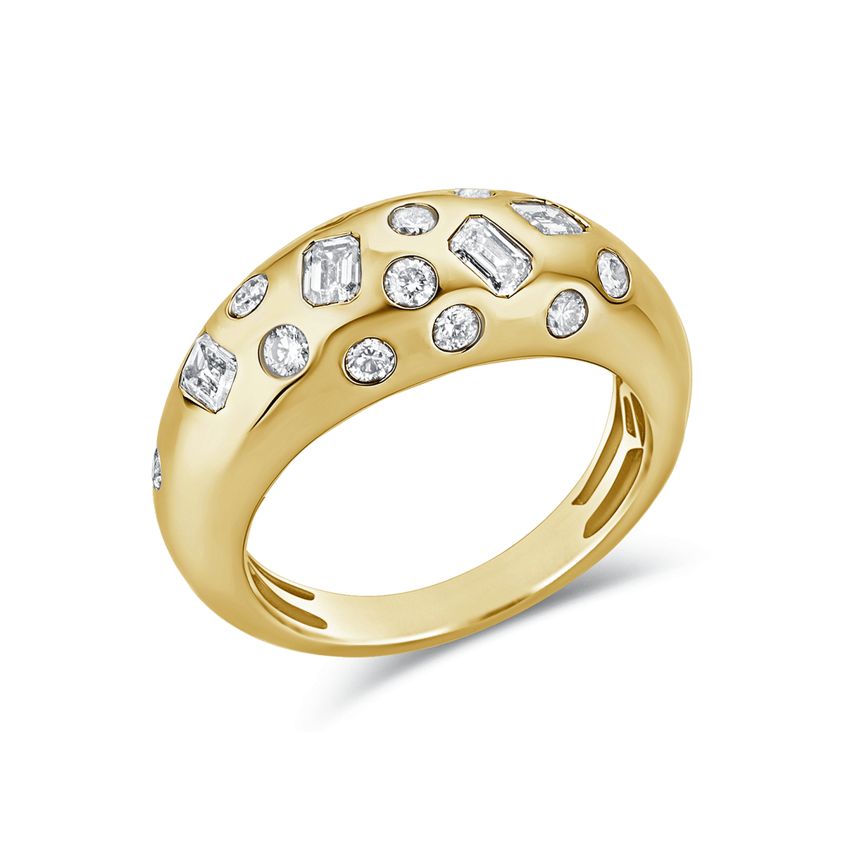 14k Yellow Gold Mix Shape Diamond Ring