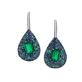 18K White Gold and 3.30 Total Weight Emerald Sapphire Drop Earring