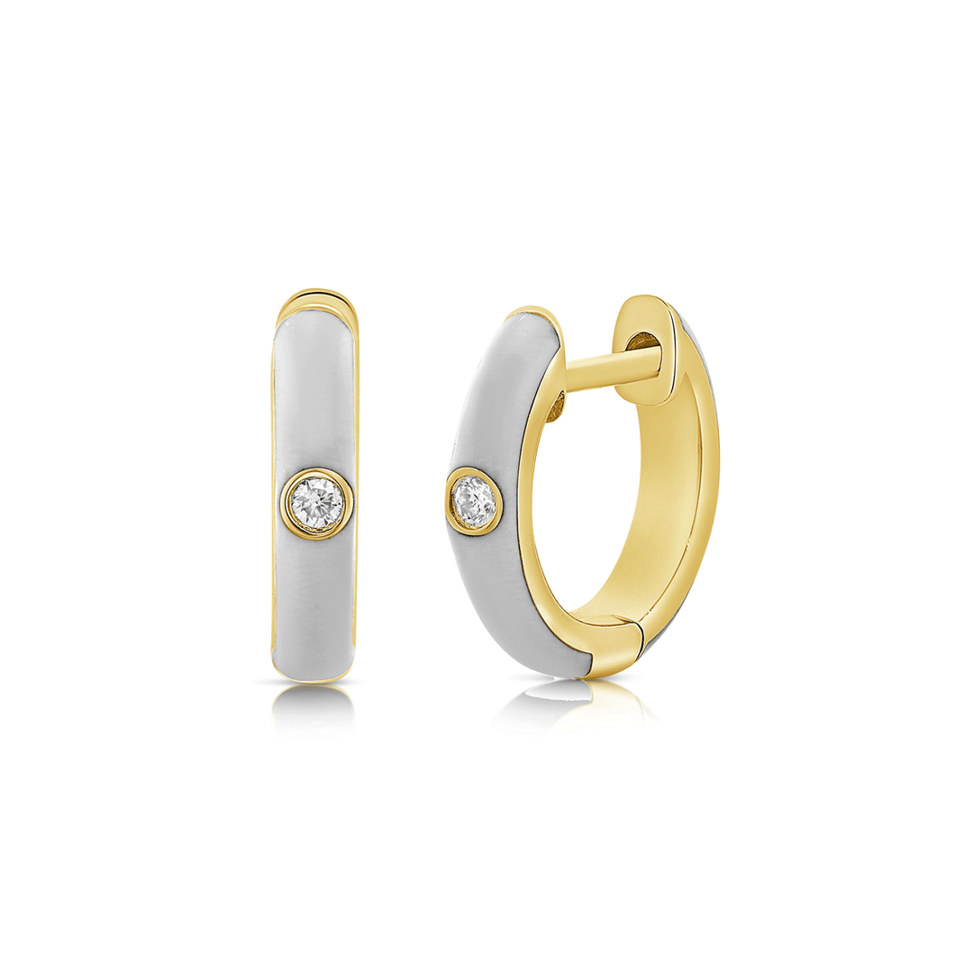 14k Yellow Gold and White Enamel Hoops