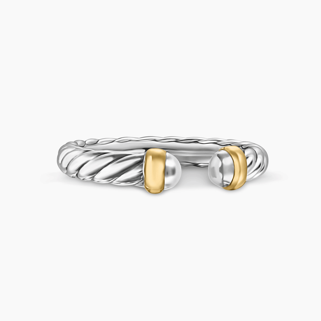 David Yurman Petite Cable Ring Sterling Silver with 14k Yellow Gold, 3.4mm