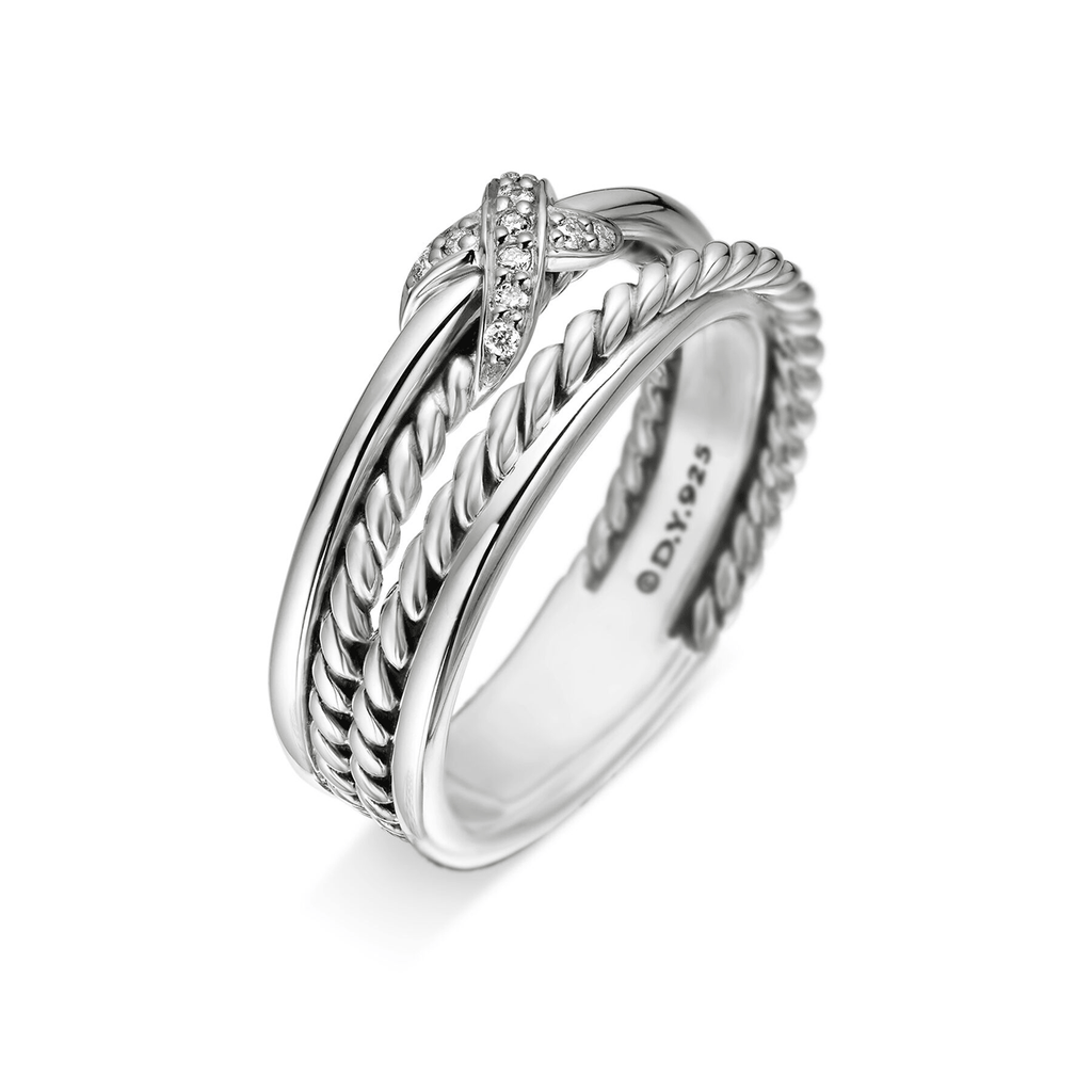 David Yurman X Crossover Band Ring Sterling Silver with Diamonds, 6mm