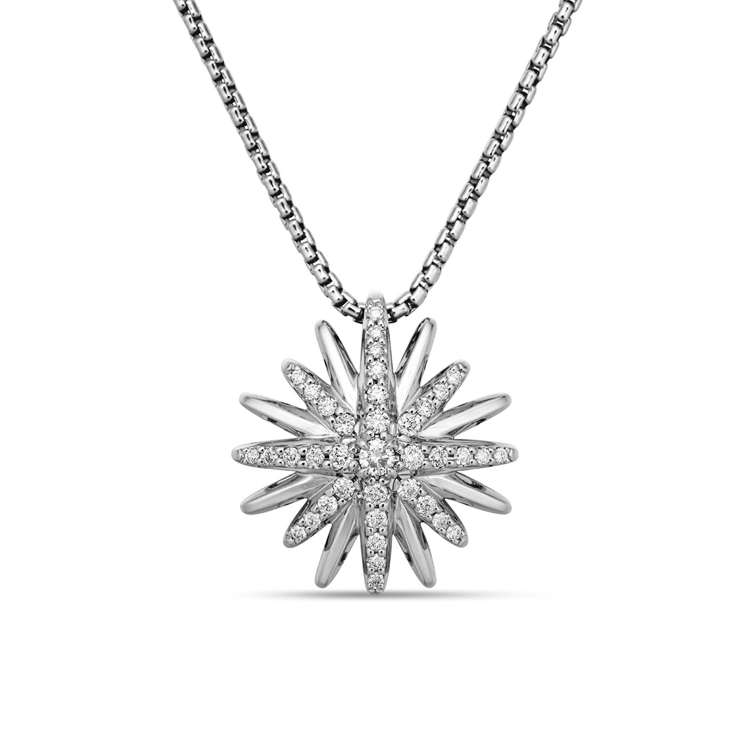 David Yurman Starburst Pendant Necklace Sterling Silver with Diamonds, 19mm